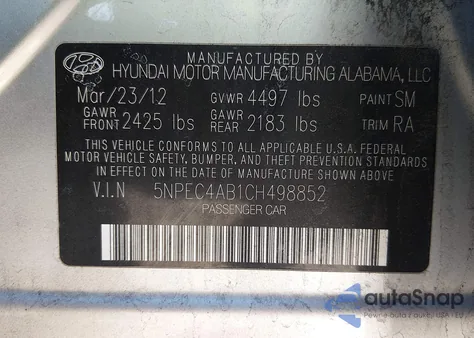 2012 Hyundai Sonata Limited 2.0T from USA, damaged, VIN 5NPEC4AB1CH498852